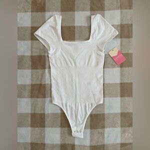 White Square Neck Bodysuit